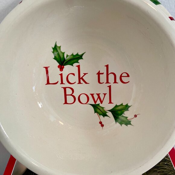 (2) VTG Lenox Christmas "Santa Paws" "Lick The Bowl" Pet Food ivy Berry Ceramic - Picture 7 of 15